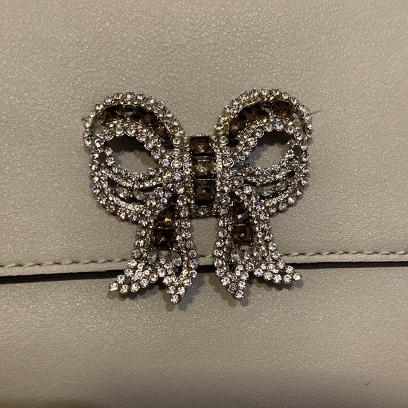 ALDO Formal Bag Gray Silver front flap embellished crystal-encrusted bow. - Picture 4 of 14